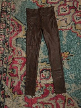 Spanx Women’s Faux Leather Snakeskin Stretch Leggings In Mocha Brown Size M